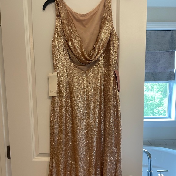 BHLDN x Theia Gemma Rose Gold Matte Sequins Dress 👗 - Picture 5 of 6
